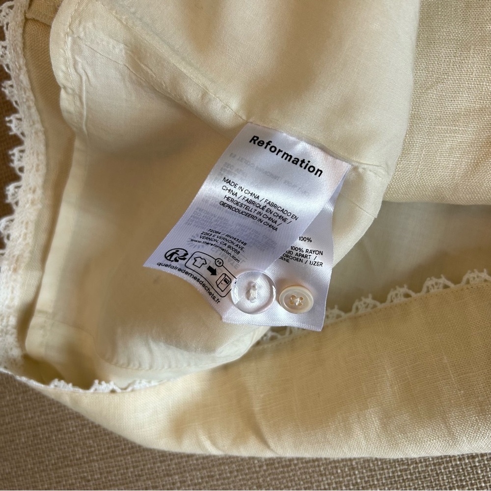 BEST Reformation Viola Linen Top Sugar Cream Light Beige Spring French Causal - Picture 11 of 14